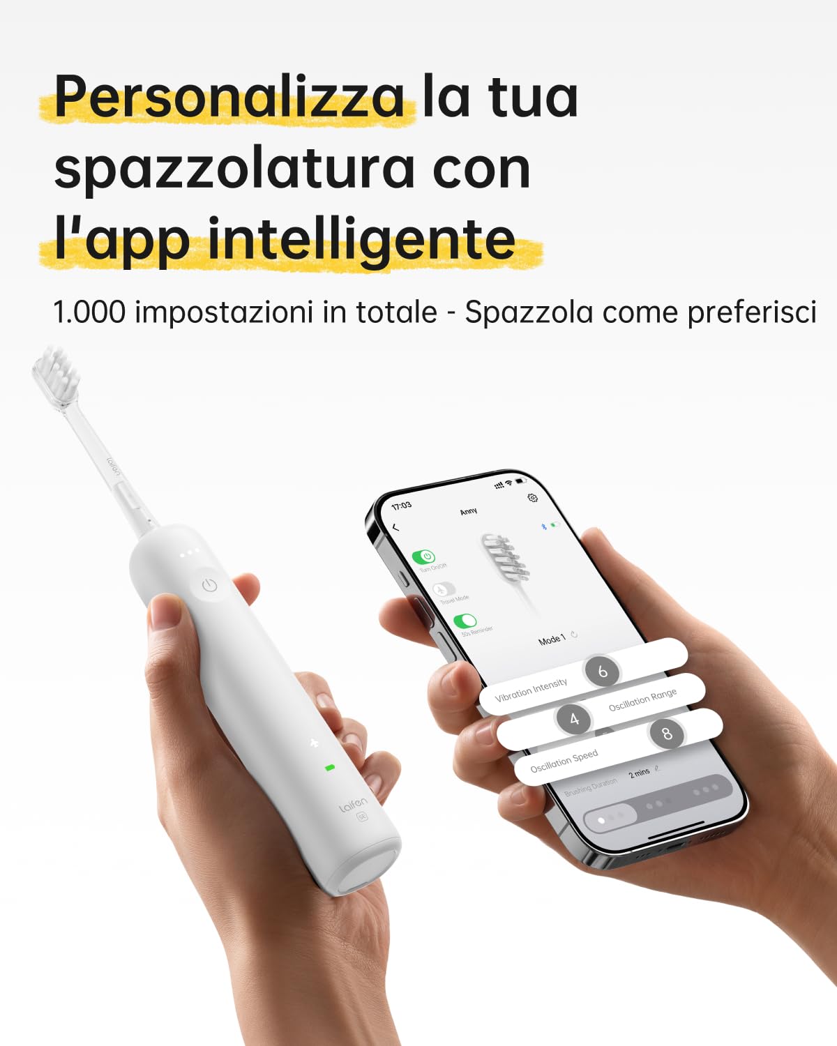 Laifen Wave Special Spazzolino Elettrico Sonico con Oscillazione & Vibrazione Dotato di App, 2 Testine di Ricambio, IP68 Impermeabile, Ideale per Viaggi(Bianco)