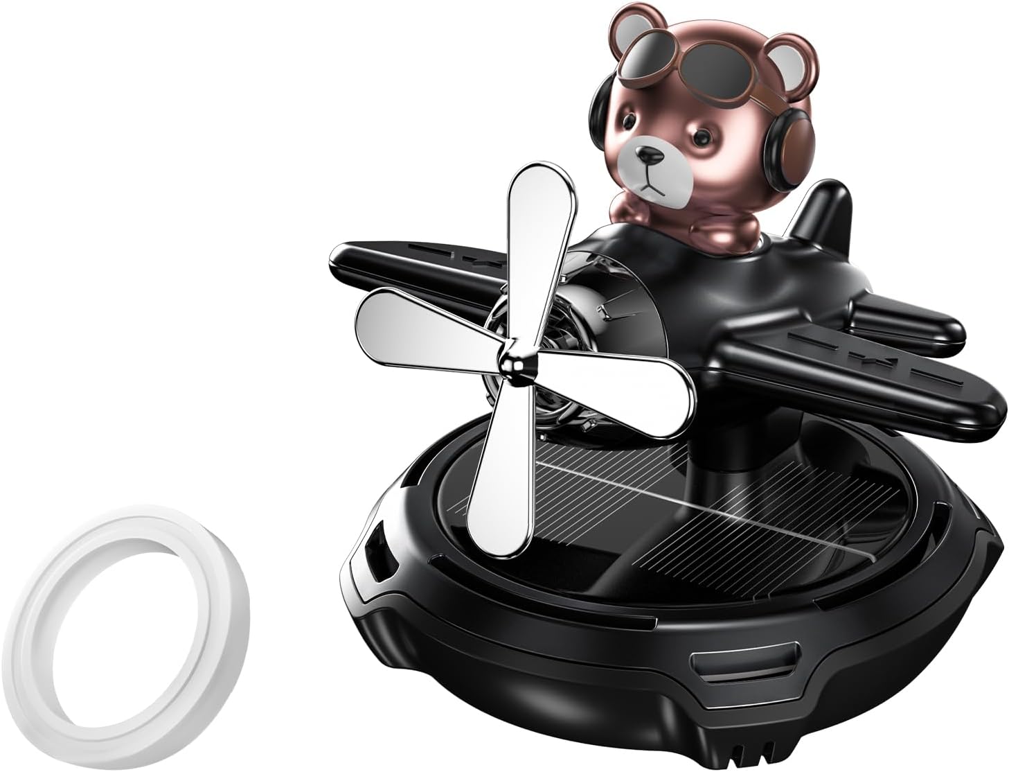 Kwak’s Solar Car Air Freshener,Cartoon Cute Bear Pilot Automotive Air Fresheners Diffuser Creative Car Perfume Decoration for Car with Aromatherapy Ring for Women Men (Black, cologne)