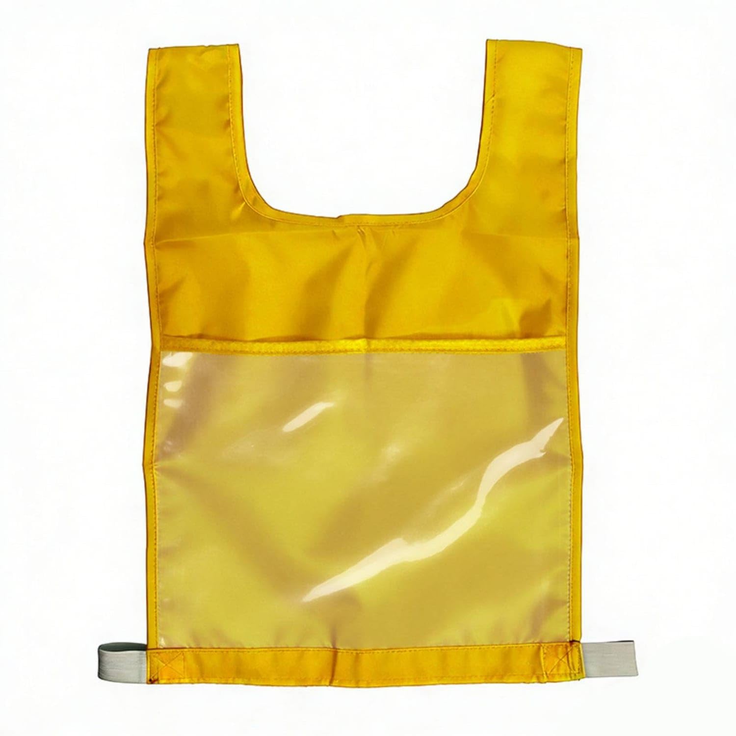 Side Tie Straps Transparent PVC Vest U-Shaped Neckline Clear Pocket Vest for Classroom, Yellow-image-17