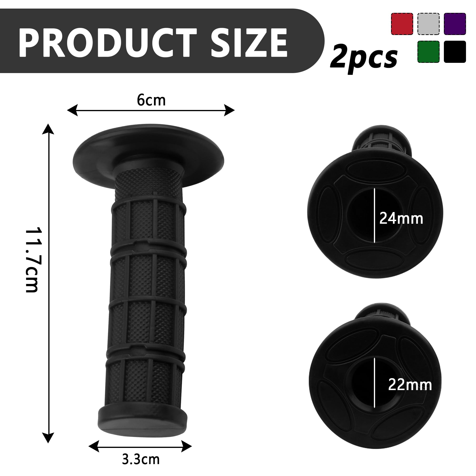 2 pezzi maniglia per moto, gomma antiscivolo, manico per moto, con 22 mm a sinistra e 24 mm a destra, compatibili con CRF KXF, universale, da polso e moto, accessori per donne e uomini