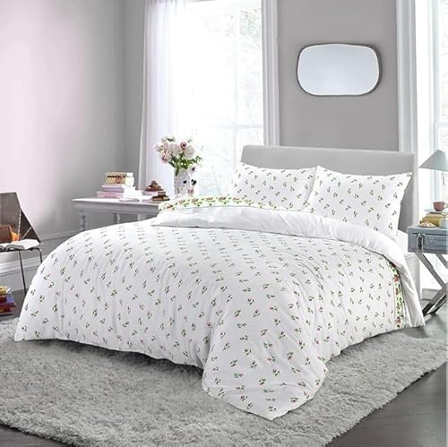 Bella Nights Rosebud Flannelette Duvet Cover Set – 100% Brushed Cotton Floral Thermal Flannel Bedding Set Soft & Warm Cozy Quilt Cover With Pillowcases (Pink, King)