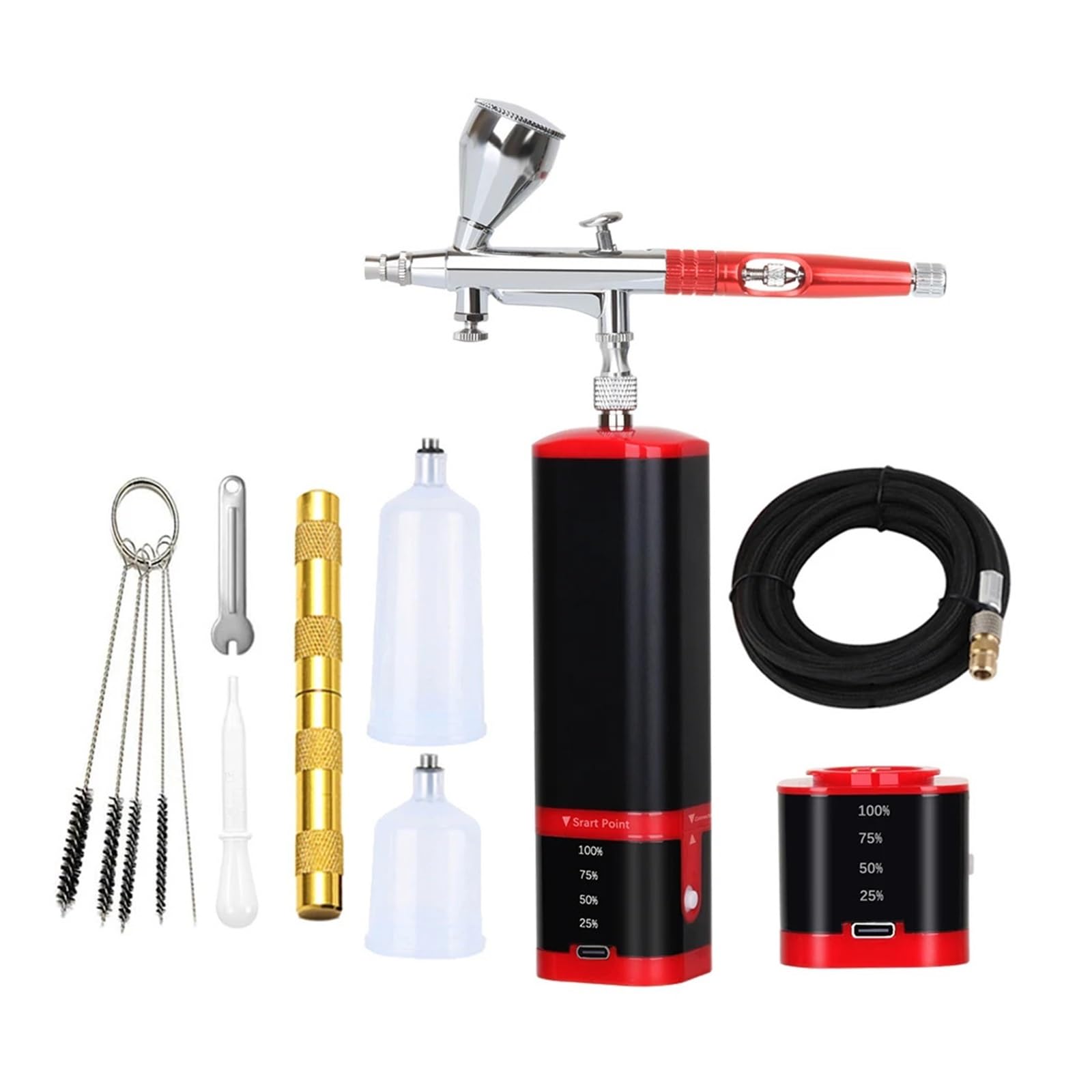 Pulverizador de Pintura, Kit de aerógrafo portátil inalámbrico con compresor, Pistola pulverizadora eléctrica Mano for Colorear(Rot)