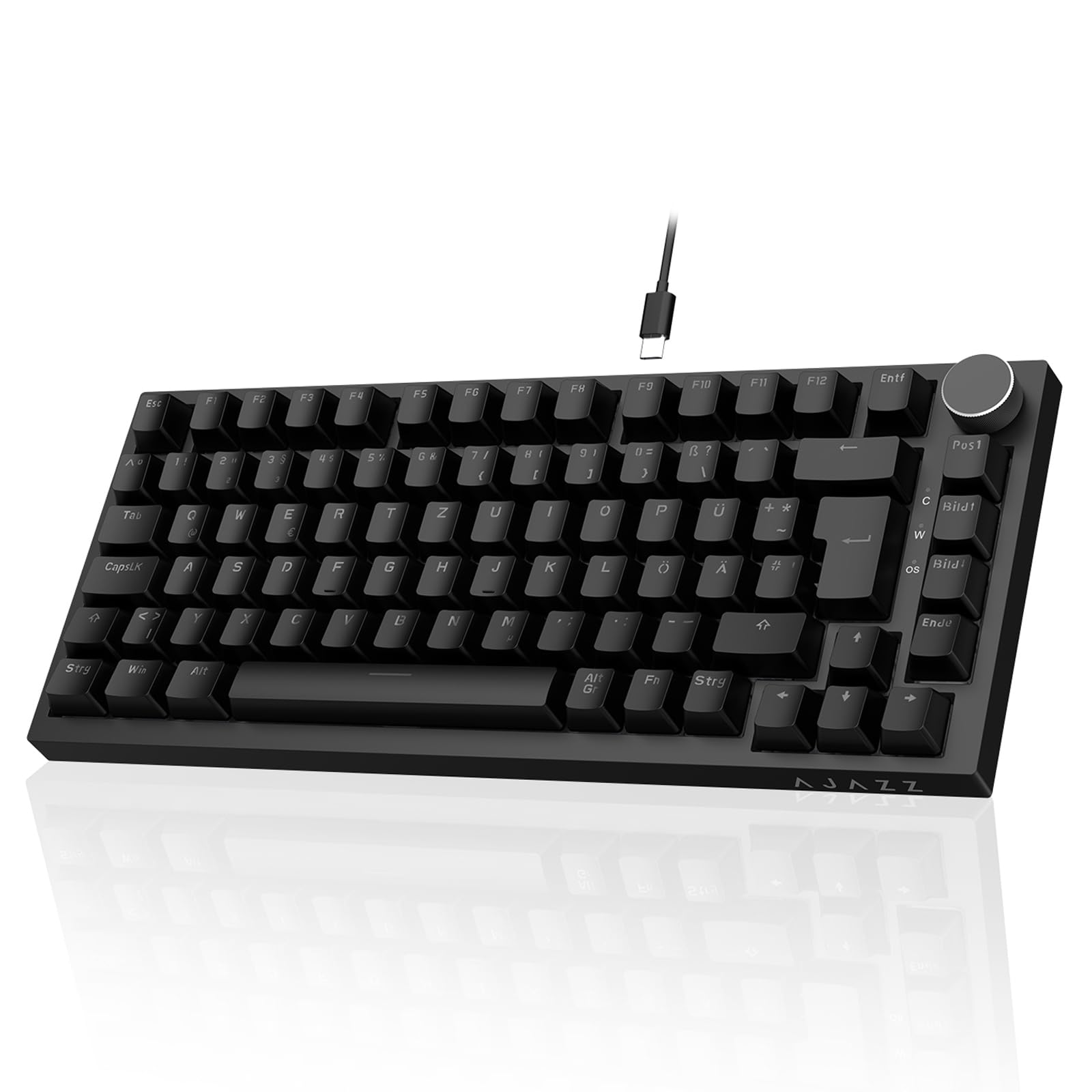 AJAZZ AK820 75% Hot Swappable Wired Mechanical Keyboard, German QWERTZ Layout, PBT Keycaps, 82-Keys Gaming Keyboard, Black