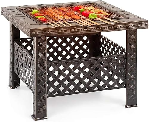 Miniatura 2 de Fogata al aire libre con estante de parrilla de barbacoa, chimenea de jardín de metal, estufa de fogata, brasero al aire libre, parrilla de