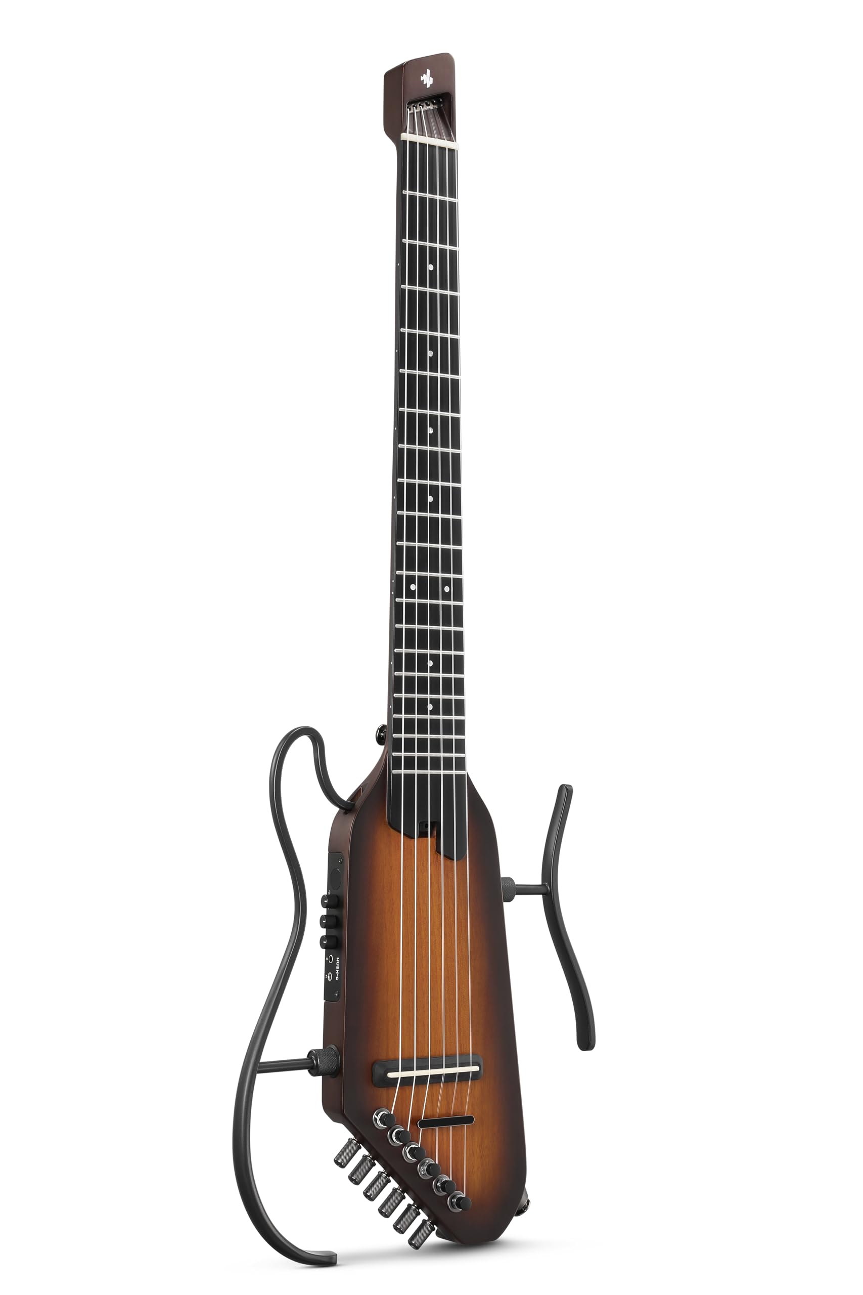 Donner HUSH C Acoustic-Electric Nylon String Classical Guitar– Ultra-Lightweight Travel Guitar with Built-In Tuner, HPS-II Preamp, Headphone Jack & Quick-Release Stand – Sunburst