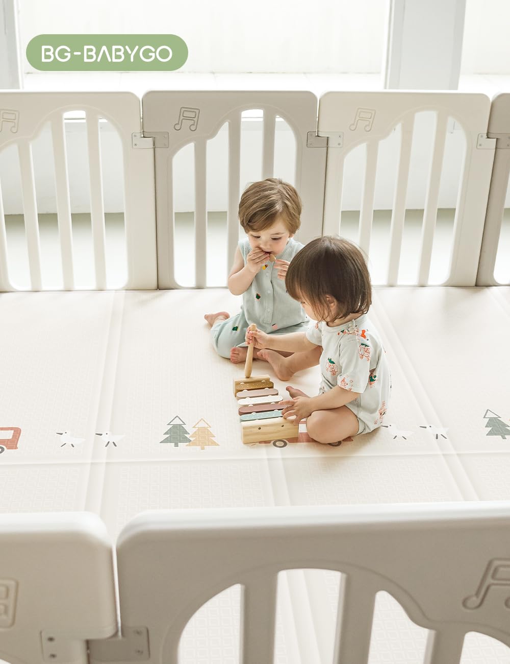 BG-BABYGO Baby Play Mat Reversible Baby Mat for Floor Foldable XPE Children's Crawling Mats Baby Thickened 0.8“ Crawling Mat Waterproof, Non-Toxic and Dual-use Playmats (71x79x0.8 inch, City)