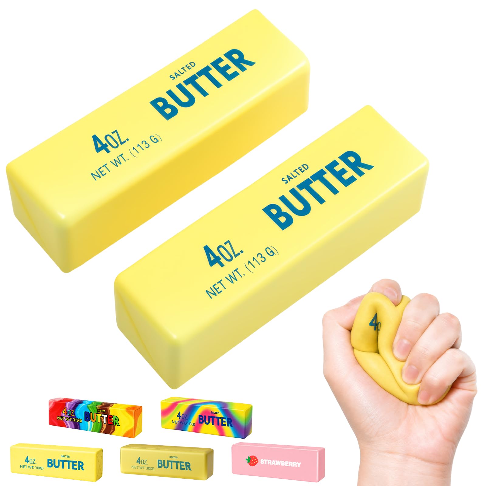 2PCS Butter Squishy, Soft Slow Rising Squeeze Toys, Butter Stick Squishy Fidget Toys Anxiety & Stress Relief for Office Desk Toys, Party Favors & Birthday Gifts (Yellow 2Pcs)