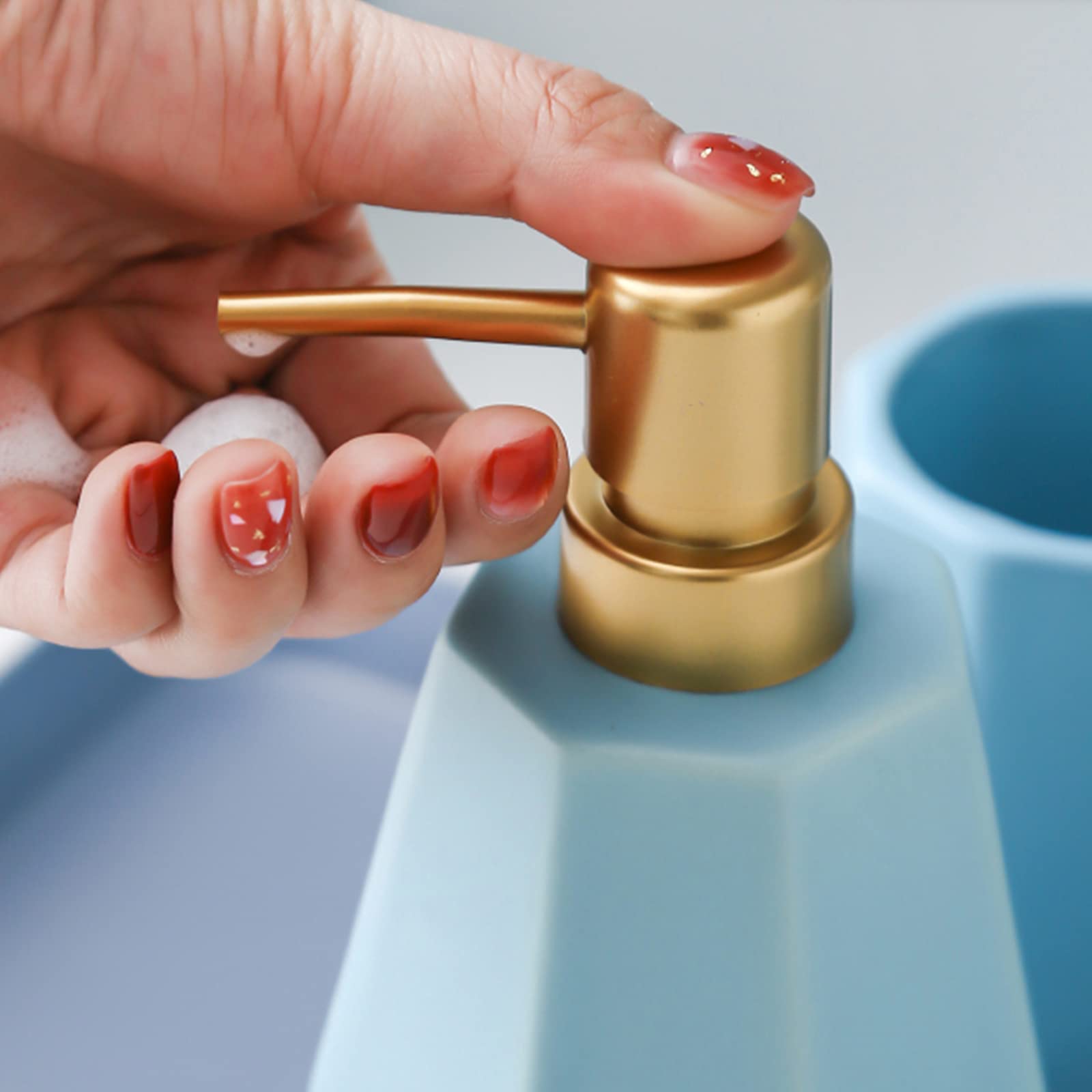 Juegos De Accesorios De Baño De Lujo con Luz Nórdica, Accesorios De Baño Cerámico con Dispensador De Jabón, Plato De Jabón, Soporte para Cepillo De Dientes, Taza,Verde,5Pcs