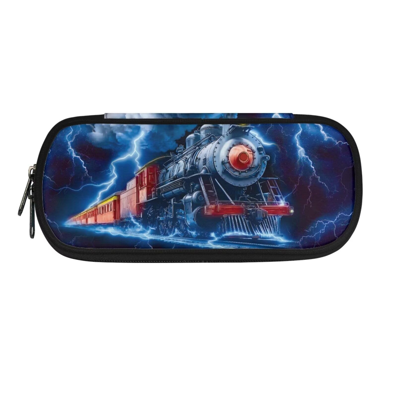 HUGS IDEA Lightning Steam Train Pencil Case for Boys Large Capacity Pencil Case with Multi Compartments Pen Bag Pouch Holder for Adutls Teens — image 1