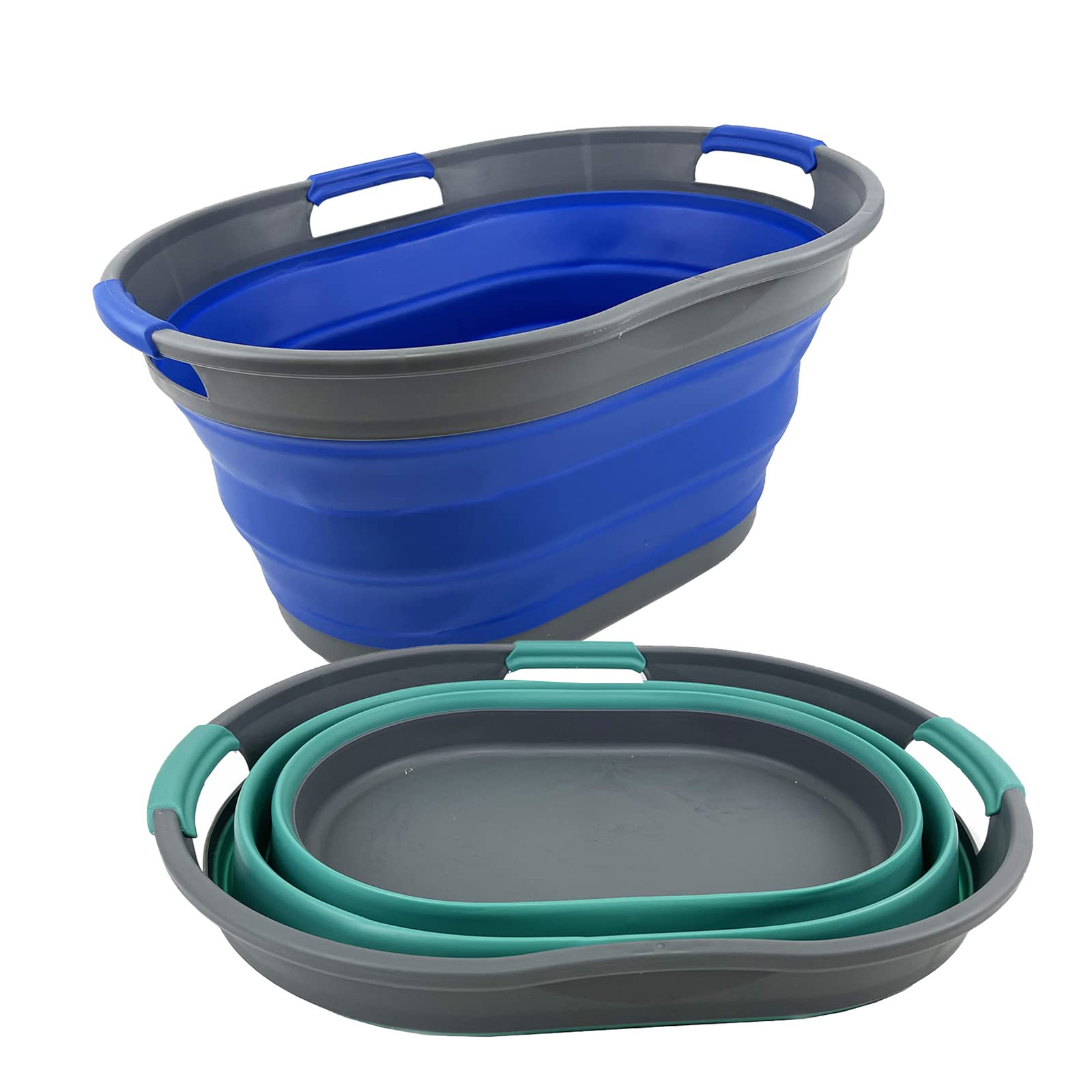 SAMMART 25L (6.6 gallon) Collapsible Plastic Laundry Basket - Foldable Pop Up Storage Container/Organizer - Portable Washing Tub - Space Saving Hamper/Basket (Purplish Blue + Turquoise Blue)