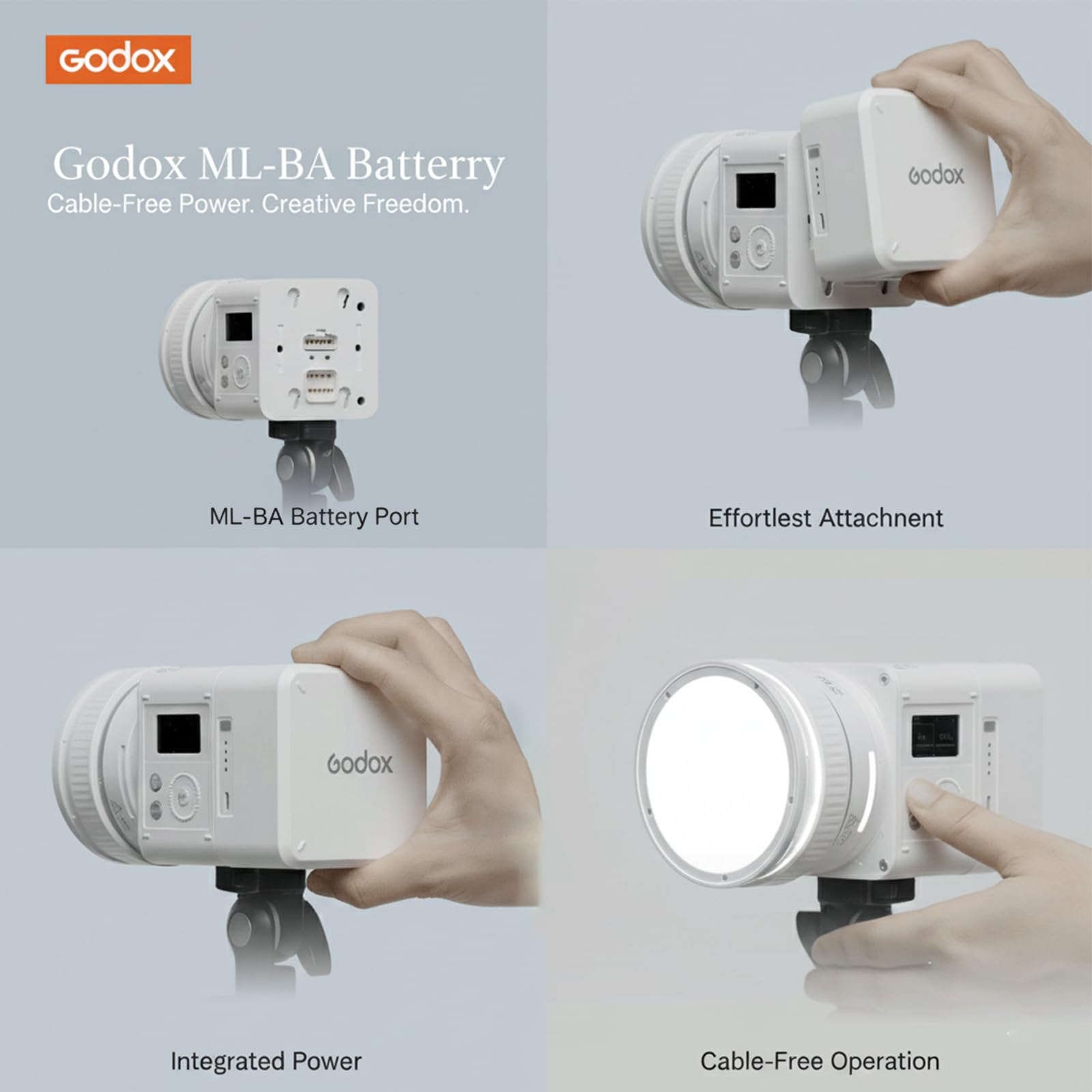 Godox ML-BA Module de batterie pour projecteurs vidéo LED Godox ML80Bi ML150Bi alimentation portable jusqu’à 100 W pour une utilisation mobile photo et vidéo