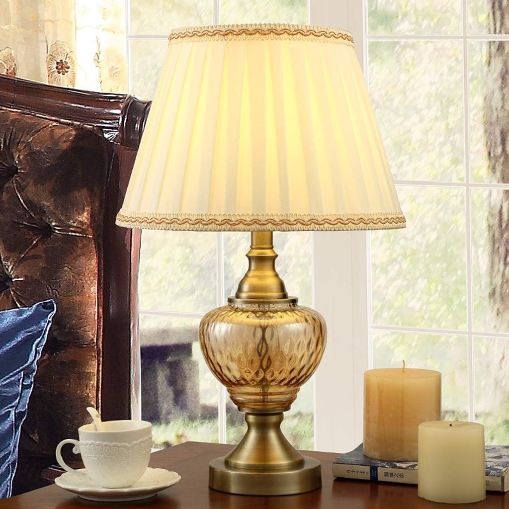 Lámpara de Mesa Lámpara de Escritorio de Gama Alta, Cristal Transparente Base de Oro Plisada Lámpara de Escritorio Lámpara de Escritorio Bar Café Lámpara de Escritorio E27 Control de Botón Lámpa