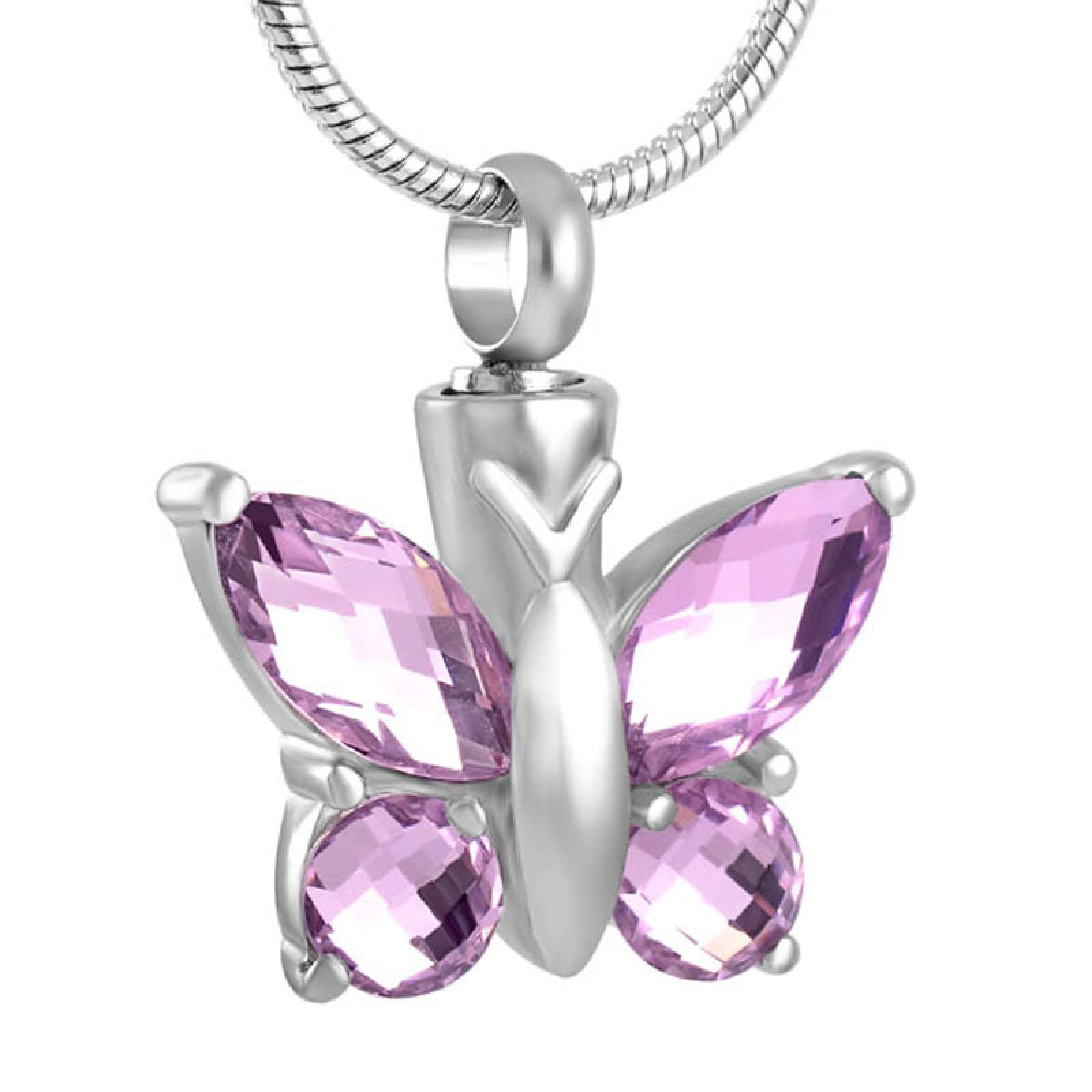KOMEDO Crystal Butterfly Memorial Urn Necklace Stainless Steel Pendant Holder Ashes For Pet Human Keepsake Cremation Jewelry For Ahes