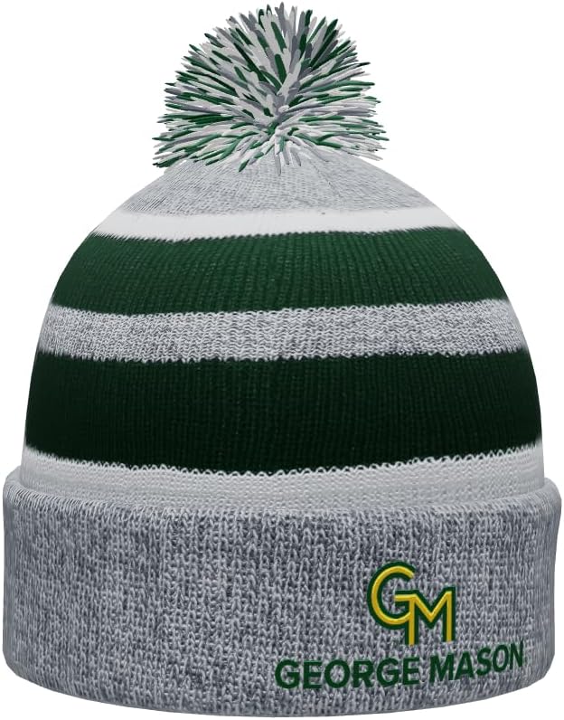 NCAA College Winter Knit Beanie - Officially Licensed Pom Pom Hat - Embroidered Athletic Logo, Cuffed Fold-Over