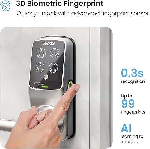 Miniatura 5 de Lockly Secure Plus Smart Lock Bluetooth, sensor biométrico de huellas dactilares 3D, cerradura de puerta delantera con asa, teclado digital,