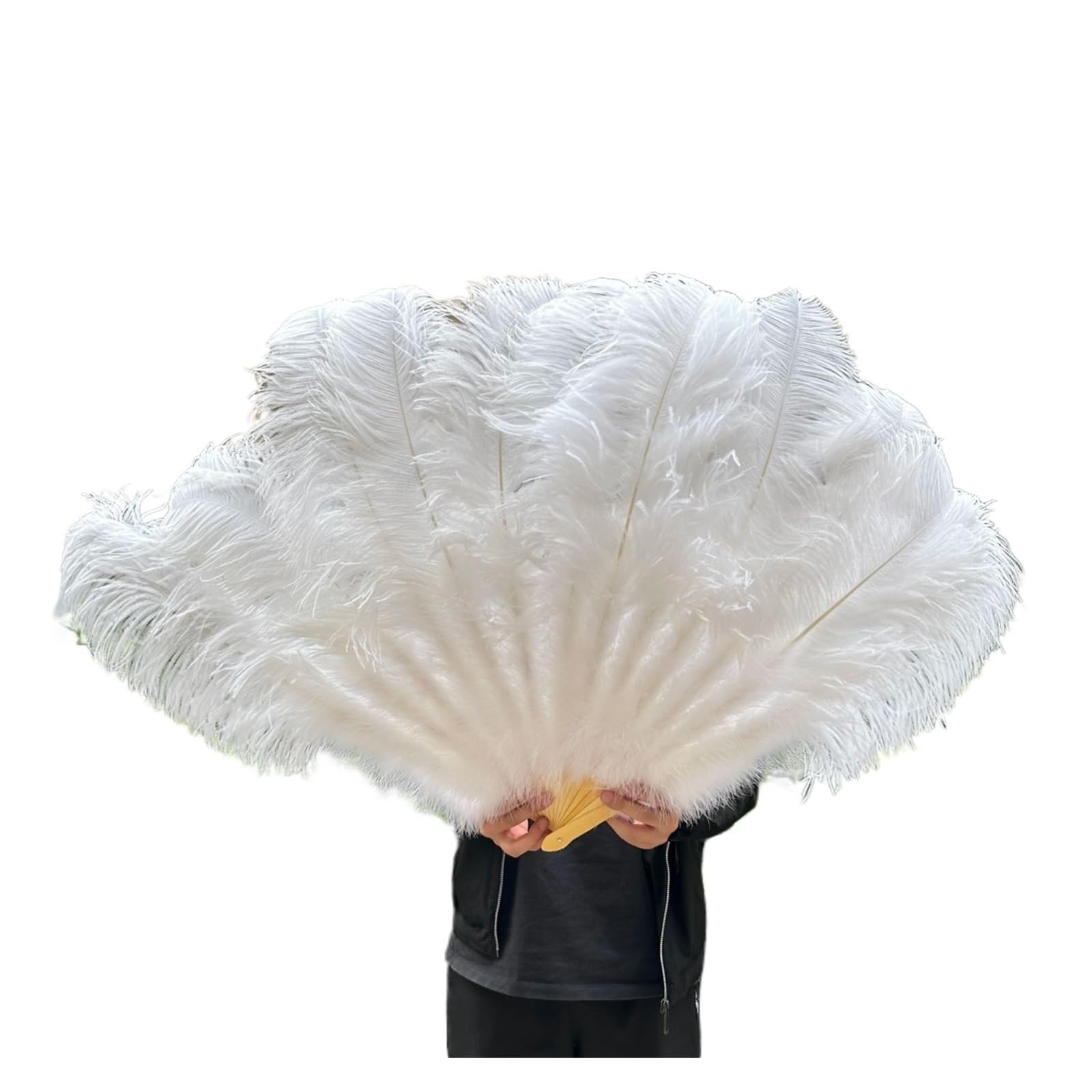 Ventaglio pieghevole con piume, 13 osso, grande, per spettacoli teatrali, ballerini, spettacoli, feste di nozze, accessori per feste in costume e spettacoli danzanti (champagne, 130 cm, mano