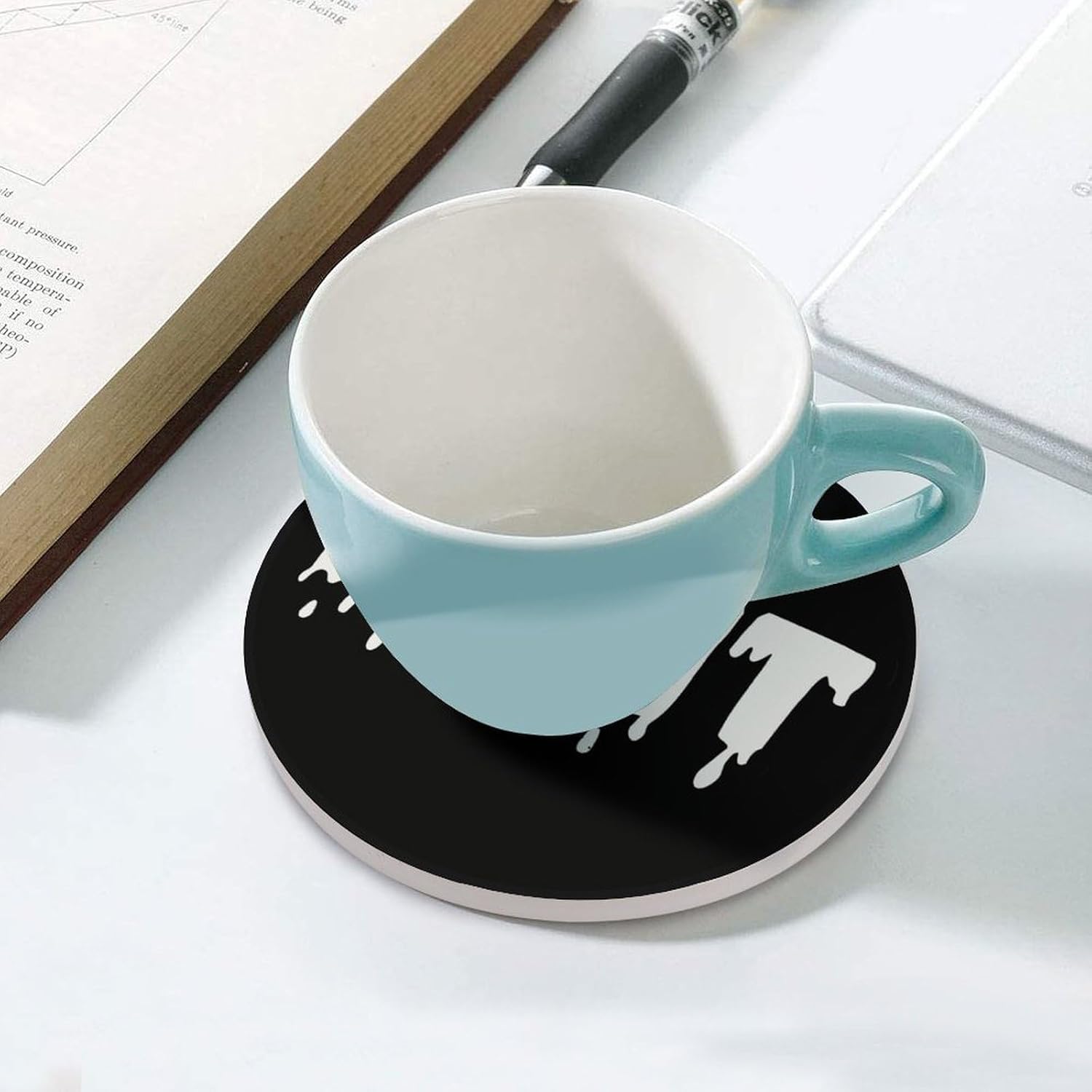 Slut Dripping Funny Round Ceramic Coasters for Drink Absorbent Cup Holders Tabletop Protection