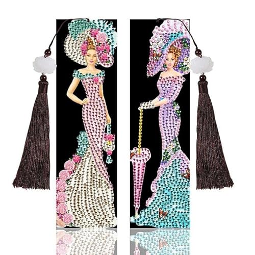 6 Pieces Beautiful Dress Lady Bookmark Diamond Rhinestone Painting 5D Bookmarks Beaded Leather Tassel Bookmark Beaded Painting Bookmarks For Mother's Day Birthday Gift #TOP2
