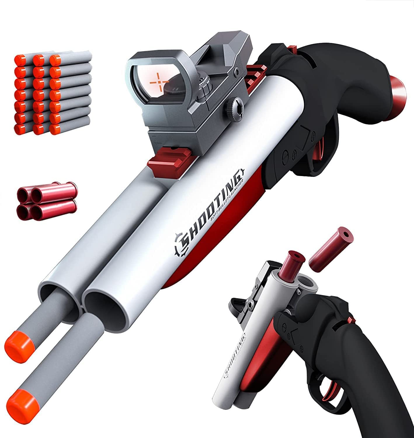 Dress-Up Accessories Toy Foam Blaster Double Shoot Toy Shotgun with Shell Ejection for children's live CS battles Cosplay (Black)