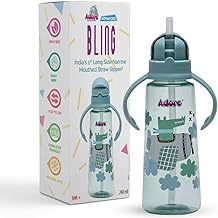 Adore Bling Leakproof Kids Sipper | 240ml Baby Water Bottle for 2 Years | 360-Degree Drinking Sippers for Kids | Straw Sipper for Baby & Toddlers (Green)
