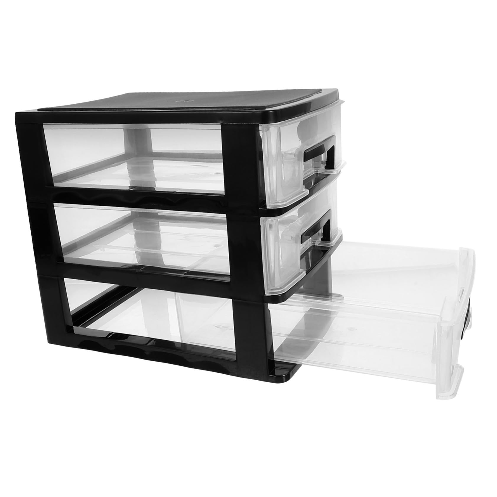 Happyyami Three Layer Transparent Drawer Storage Cabinet Portable Organizer Rack for Home Office Multi Layer Plastic Storage Shelf Black Design for
