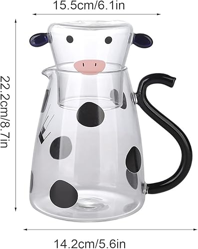 Miniatura 10 de JASREE Jarra de agua de vidrio de vaca con taza de cristal jarra de jugo de fruta fría de 186fl oz jarra de vidrio con tapa hervidor frío de vaca de