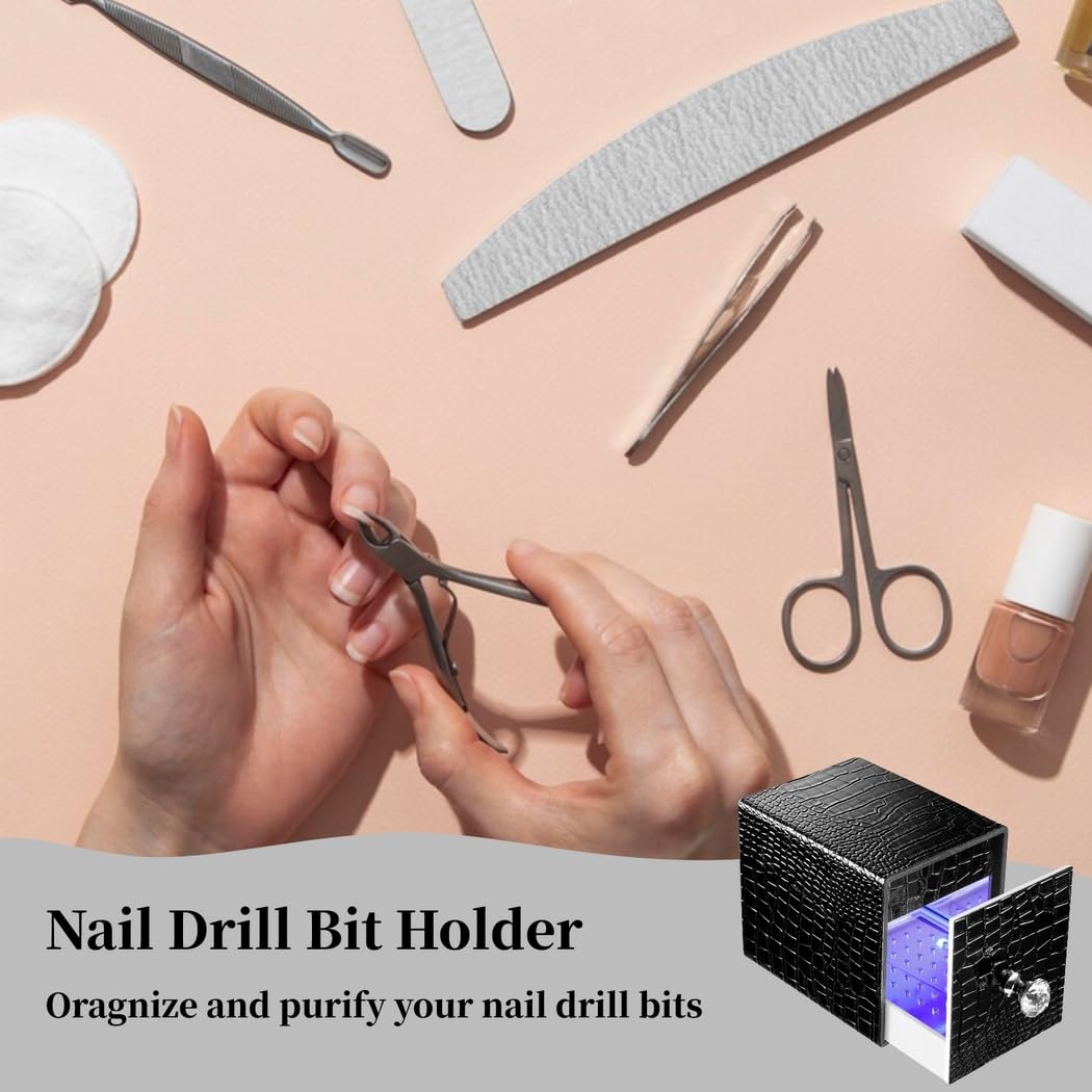 Soporte para brocas de uñas, estuche de cabezal de molienda LED de 48 ranuras, organizador de brocas de uñas para limpieza y almacenamiento