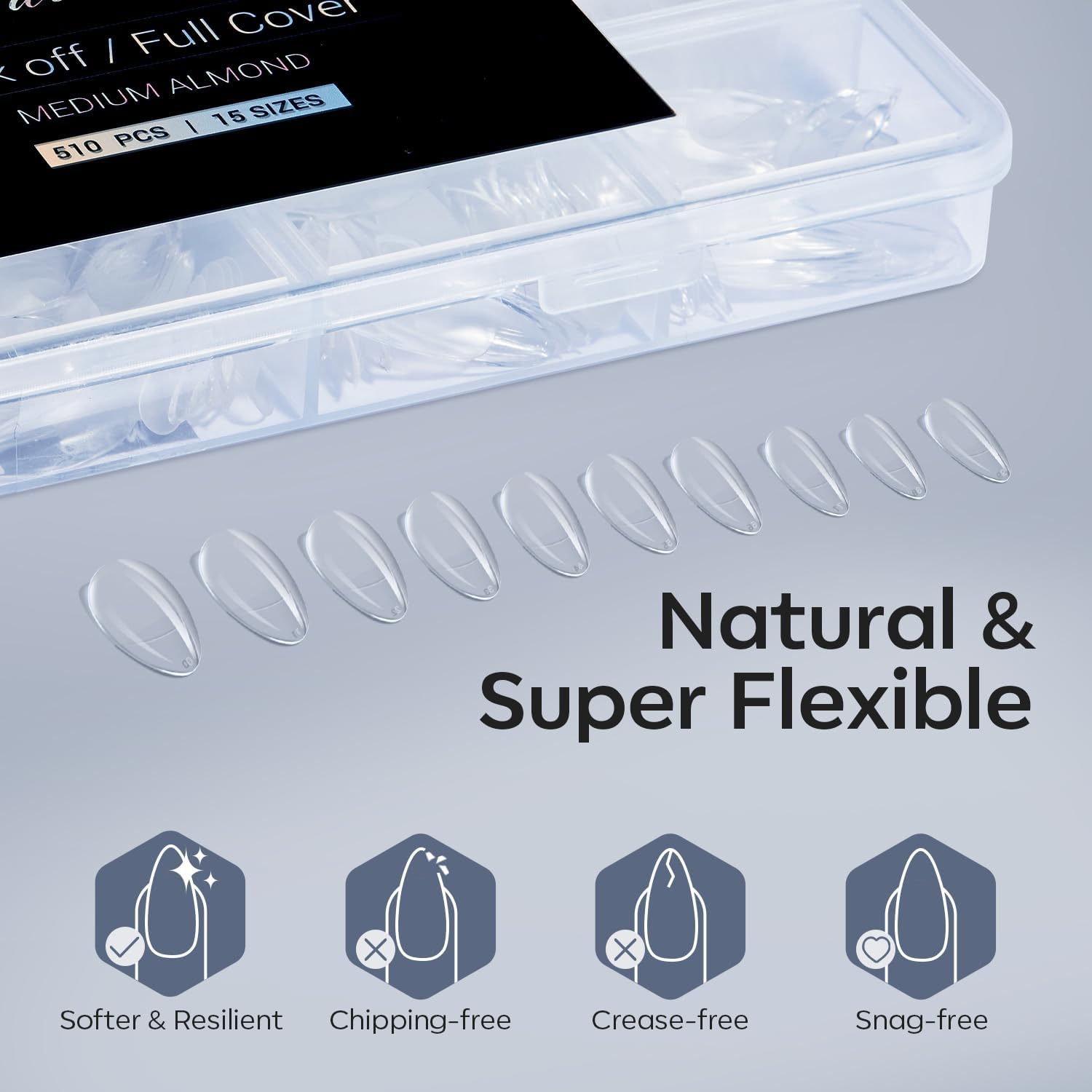 Modelones Almond Nail Tips -510Pcs Nail Tips for Gel Extensions Half Matte Full Cover Clear Acrylic Gel Kit False Press on Nails Manicure Salon DIY at Home 15 Sizes Medium - Image 4