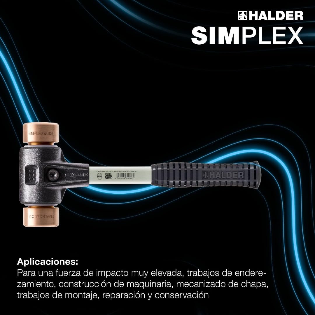 Simplex 3704.040 - Martillo (cobre, carcasa de hierro maleable reforzado y mango de fibra de vidrio, diámetro de 40 mm)