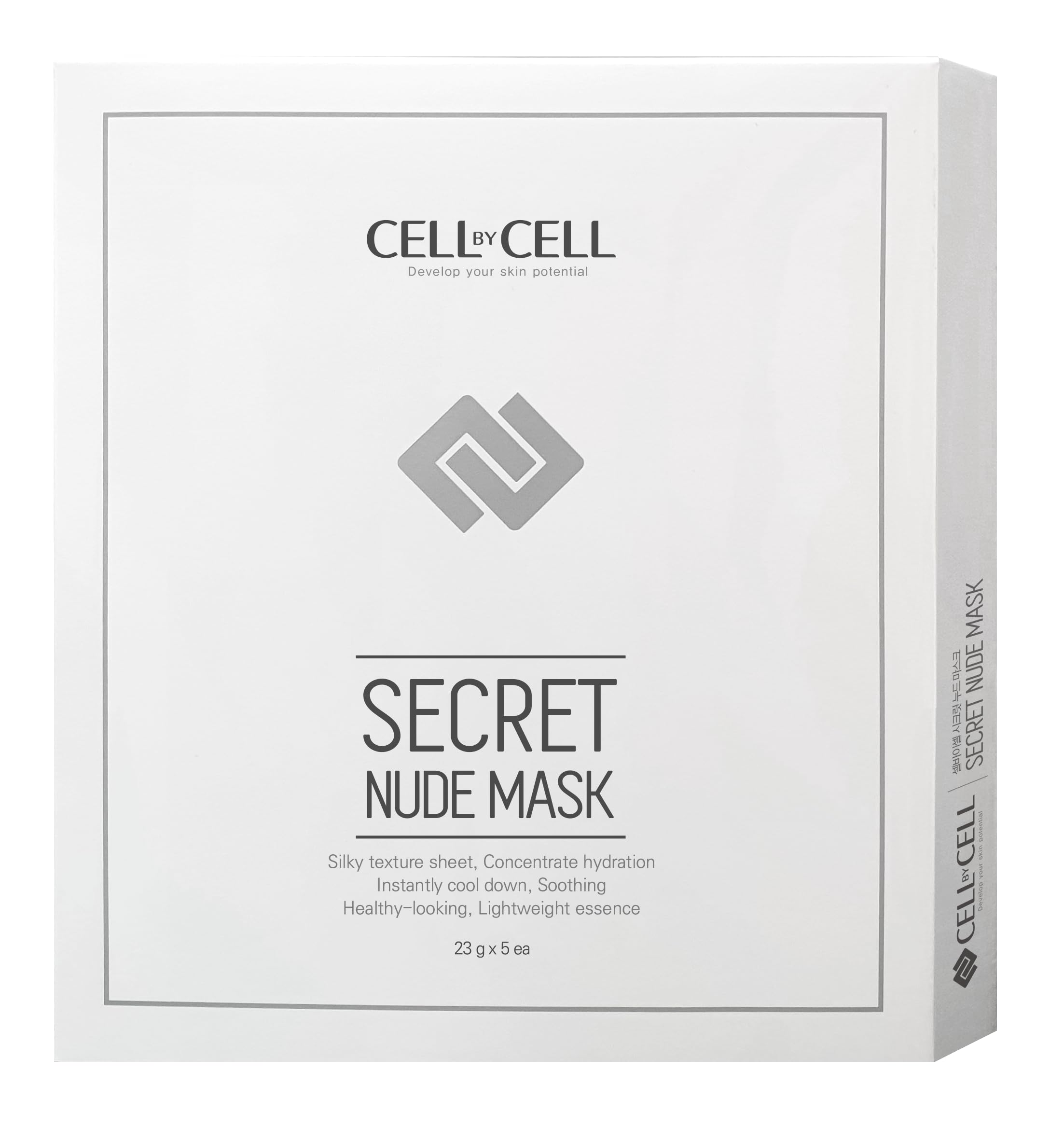CELL by CELL – Mascarillas de tela 5 uds. Antiarrugas, calmantes e intensamente hidratantes con tecnología Neo-Cell y efecto Glass Skin para todo tipo de pieles y postratamientos - Secret Nude Mask