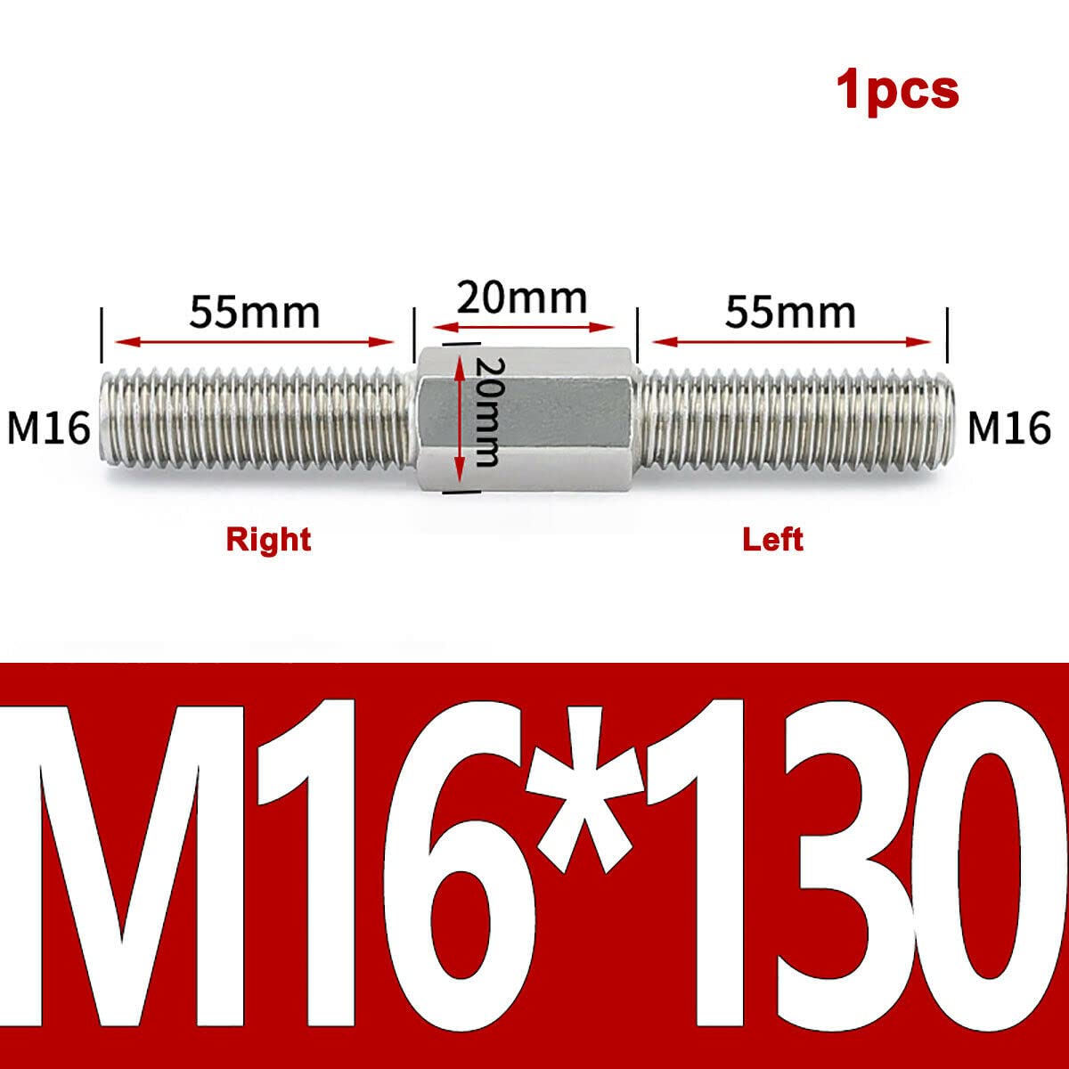 M16 Lewy I Prawy Gwint Dwustronny Pręt Gwintowany Dodatni I Ujemny Pręt Śruby Szpilkowe Śruba Usu304/M16*130Mm-1Pcs