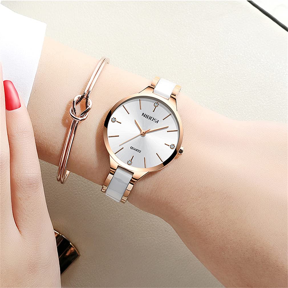 Relojes para mujer Diamond Luxury Gold Silver Señoras Femenino Clásico Moda Analógico Cuarzo Impermeable Reloj de Acero Inoxidable Luminoso Día Fecha Esposa Regalos Reloj de Pulsera NIBOSI
