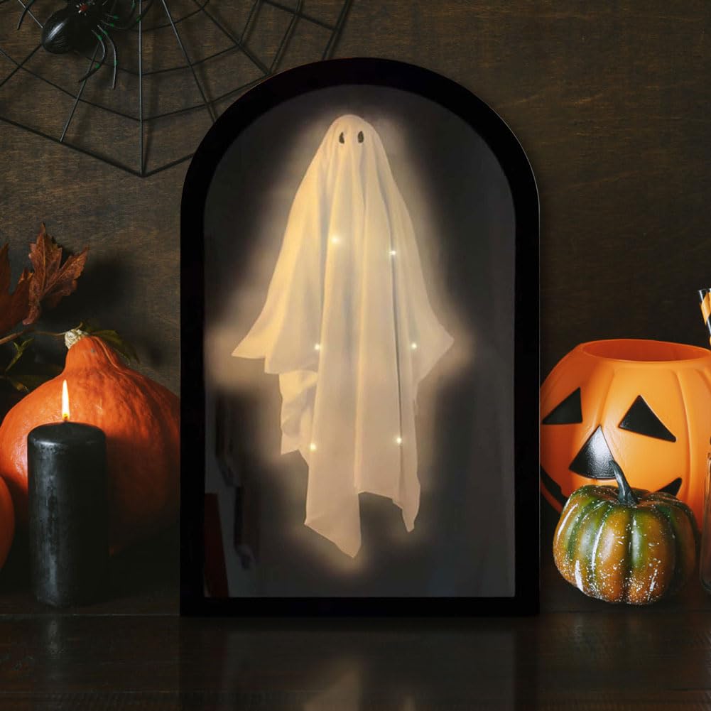 2025 Ghost Hologram Mirror, 35x20cm Floating Ghosts Mirror Indoor Halloween Decor, Halloween Ghostmirror Eerie Haunted House Apparition for Bedroom, Kitchen, Fireplace Scary Party Supplies