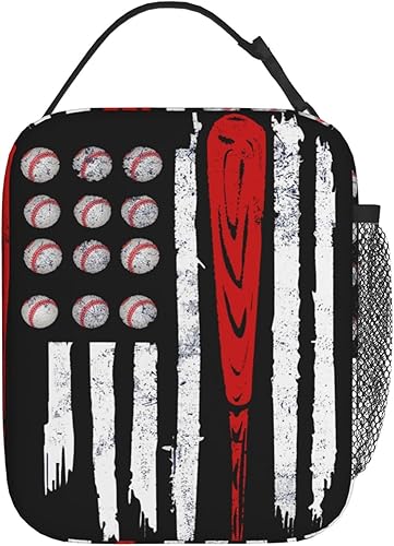Miniatura 3 de Lonchera de béisbol con bandera estadounidense, bolsa de almuerzo deportiva, reutilizable, bolsa de mano para mujeres y hombres, picnic y viajes