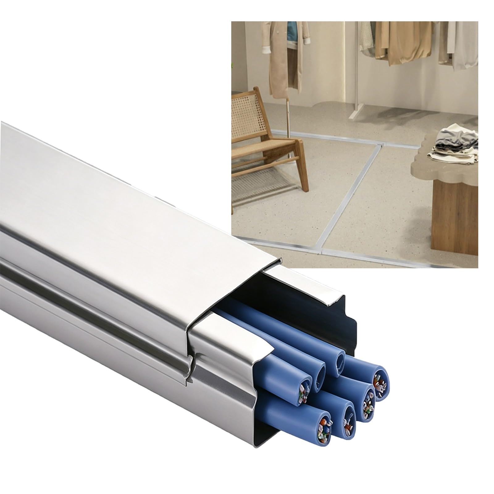 Goulotte Passe Cable INOX 304 - Cache-Câble Mural Sol 1M Carré | Gaine Electrique Décorative Peinturable pour Garage, Bureau, Salon, Extérieur et Intérieur