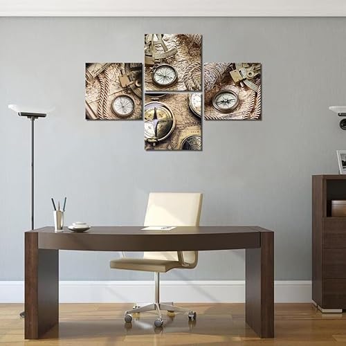 Miniatura 3 de Wall HDQ Lienzo náutico vintage para pared, diseño retro de mapa antiguo, brújula, cuerda de exploración, pintura temática para oficina, estudio,