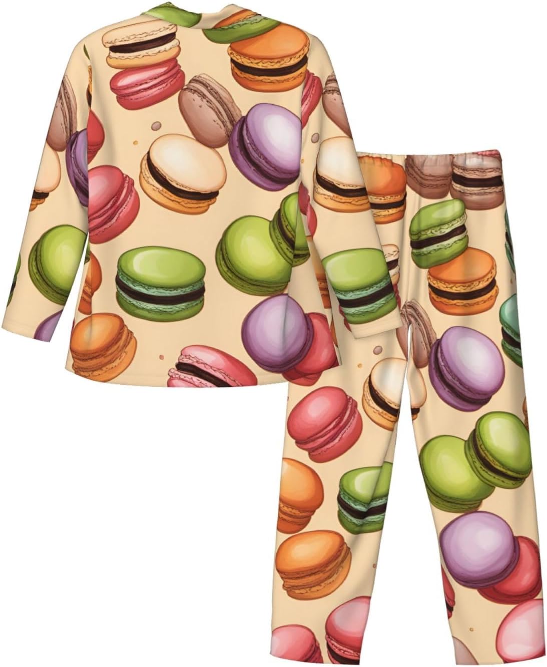 Macaron Biscuit Flavored Print Luxurious Mens Pajamas Set,Breathable Pajamas Set,Perfect For Lounging Bed,Sofa