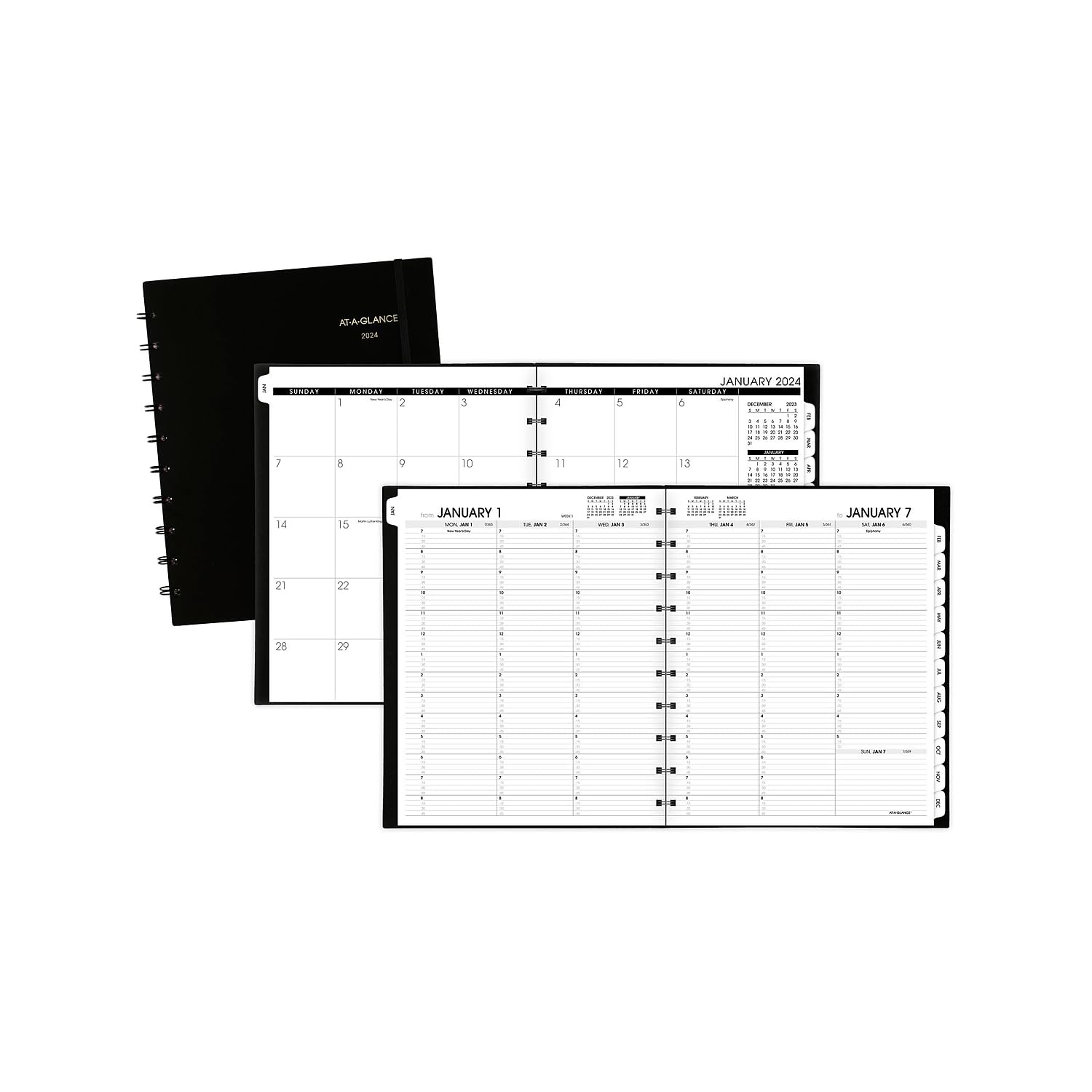 2024 AT-A-GLANCE® Move-A-Page Wochen-/Monatsplaner 2024 70950E05, 21,6 x 27,9 cm, Schwarz, Januar bis Dezember 2024