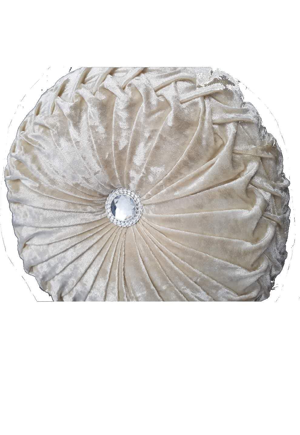 Householdfurnishing Velvet Round Cushion Cover Small & Large Stitched with Diamond (Cream, 45 x 45)