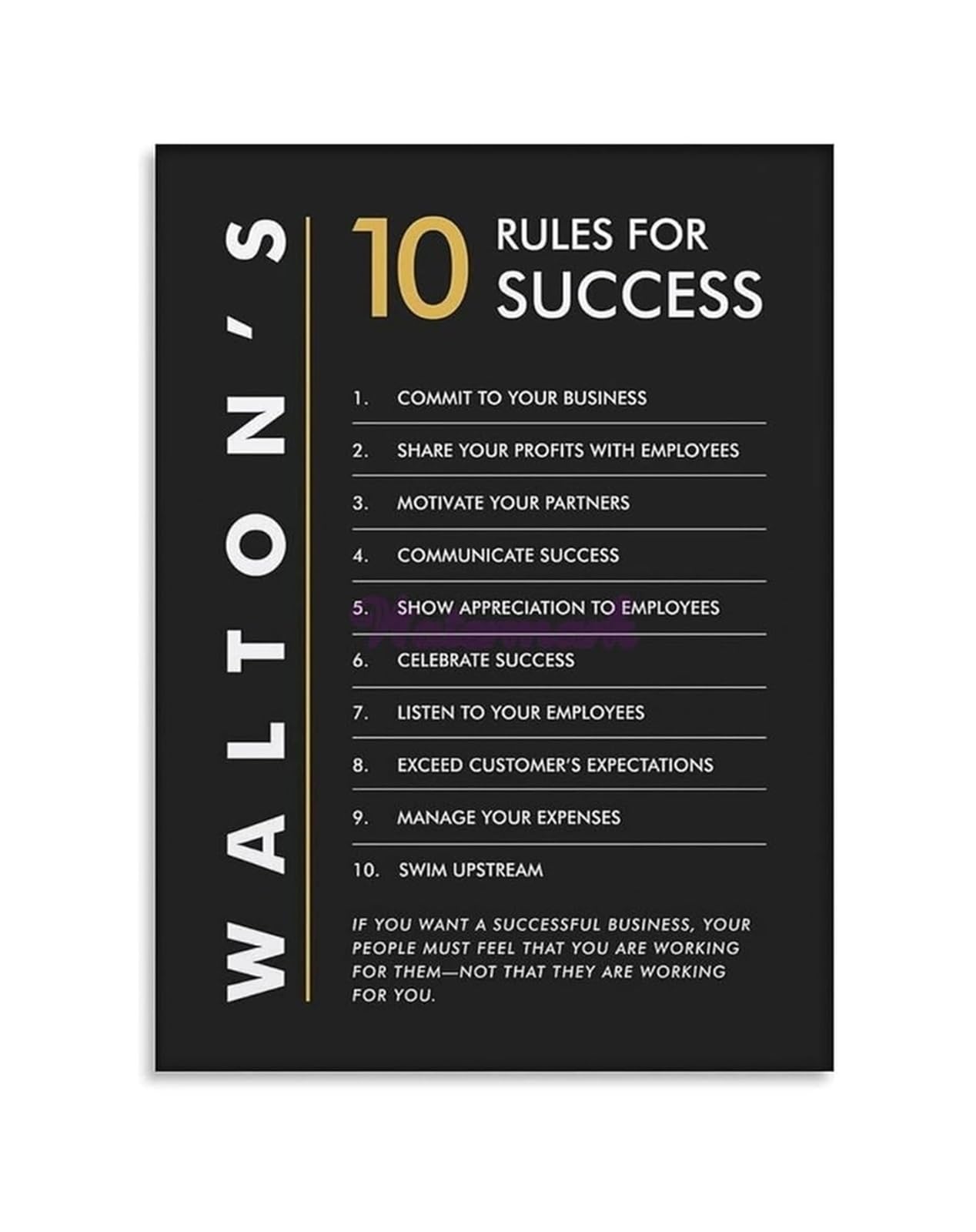 EKFBQBGW Leadership Principles for Success Poster 10 Rules for Entrepreneurs Motivational Office Wall-Art Canvas Print for Boss Manager Business Decor Framed,08x12inch(20x30cm)