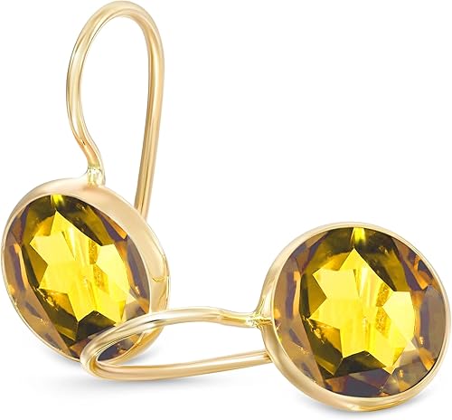 Miniatura 32 de 14k Solid Yellow Gold Gemstone Earrings - Birthstone Earrings - 8mm Dangle Earrings, Dainty Gemstones Earrings, Bridal Handmade Wedding Jewelry Gift