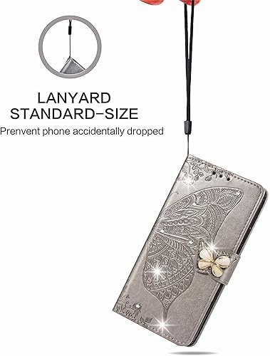 Miniatura 6 de ONV Wallet Case for Redmi K40  Redmi K40 Pro - Glitter Butterfly Embossed Leather Folio Case Magnet Card Slot Kickstand Wrist Strap +TPU Shell for