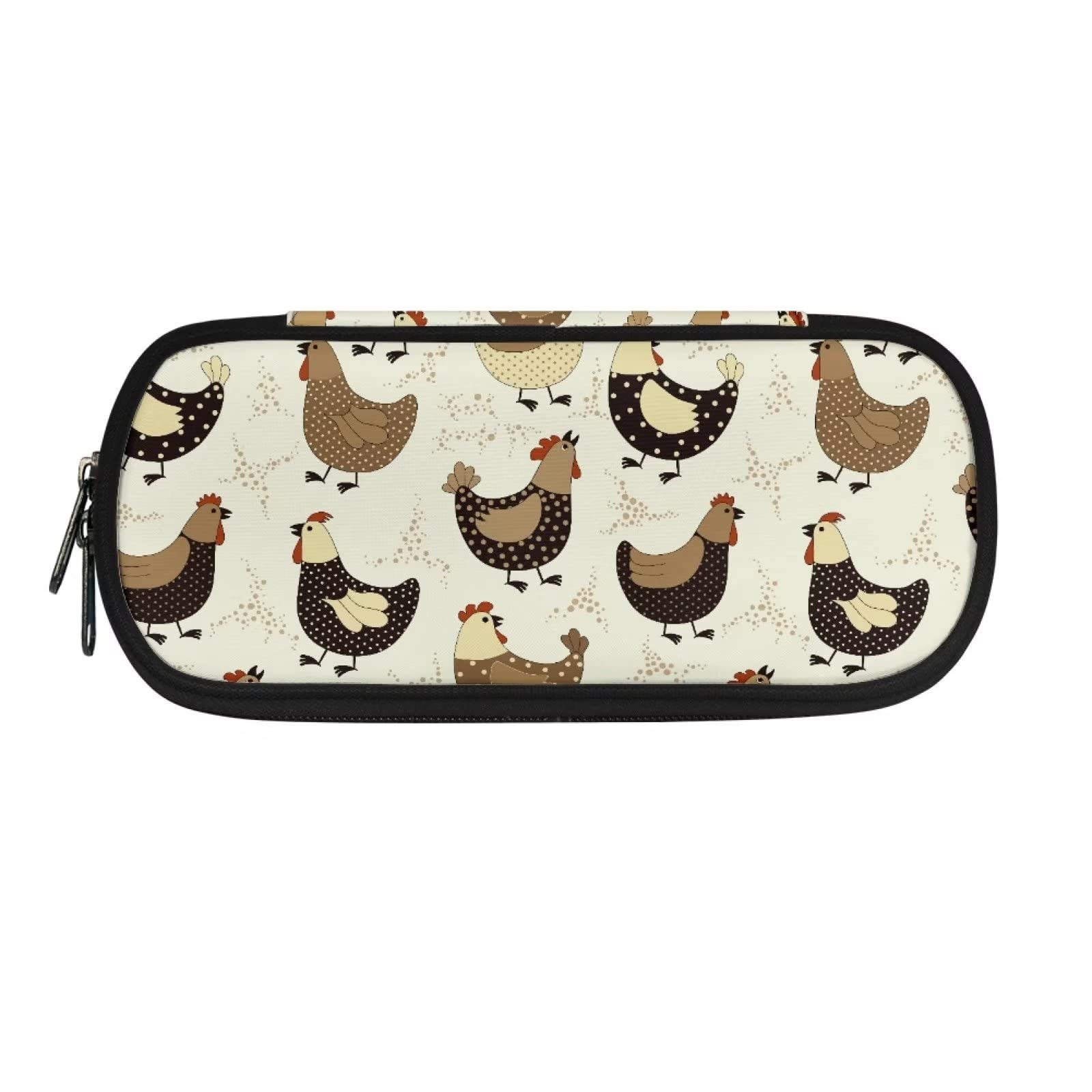 HUGS IDEA Cartoon Rooster Pencil Case for Adults Teen, Large Capacity Pencil Case with Durable Zip Closure, Stationery Desk Organizer for Kids School Office Supplies