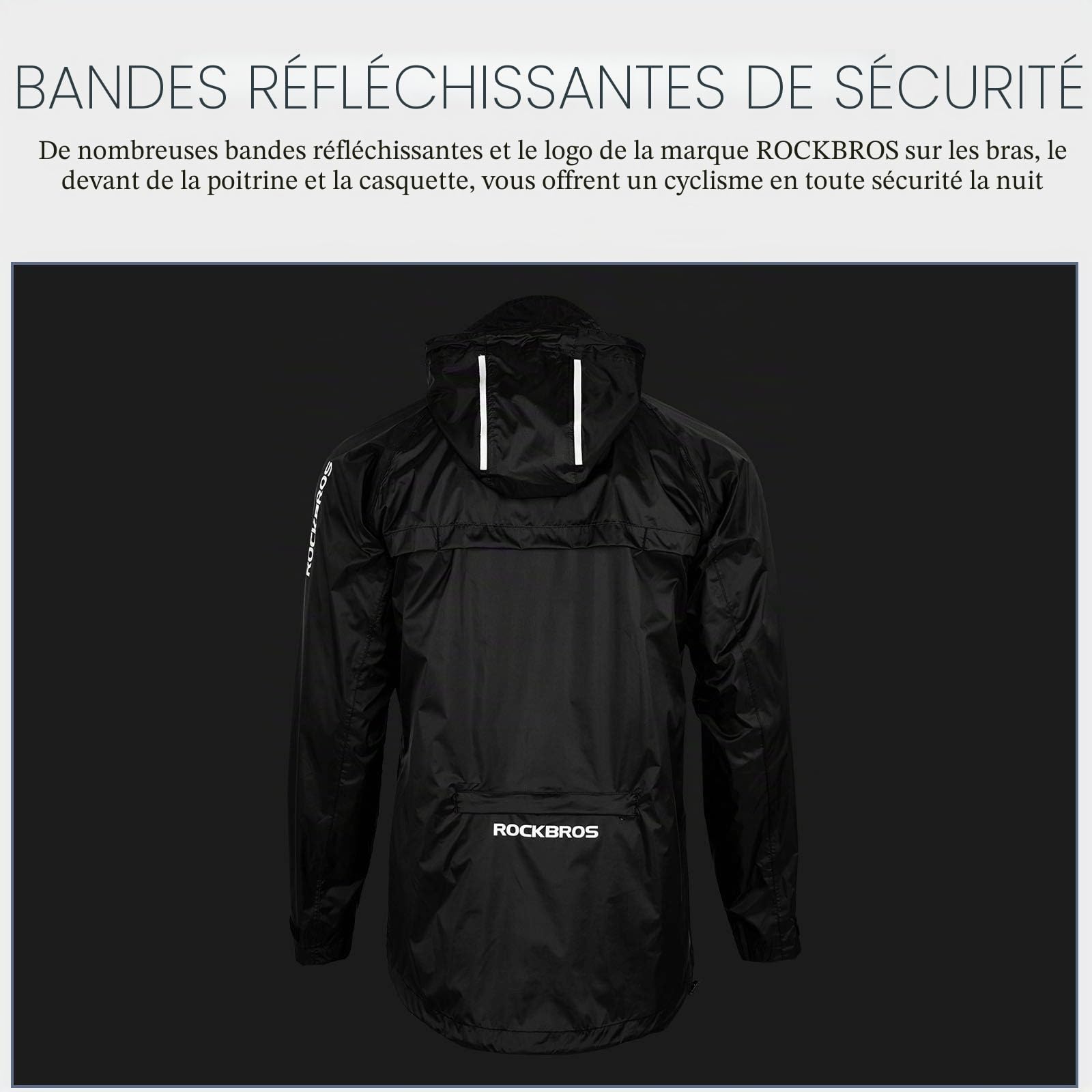 ROCKBROS Manteaux Imperméables Homme Veste de Pluie de Sport Pliable Coupe Vent pour Vélo Moto Camping Randonnée Portable Noir M-4XL