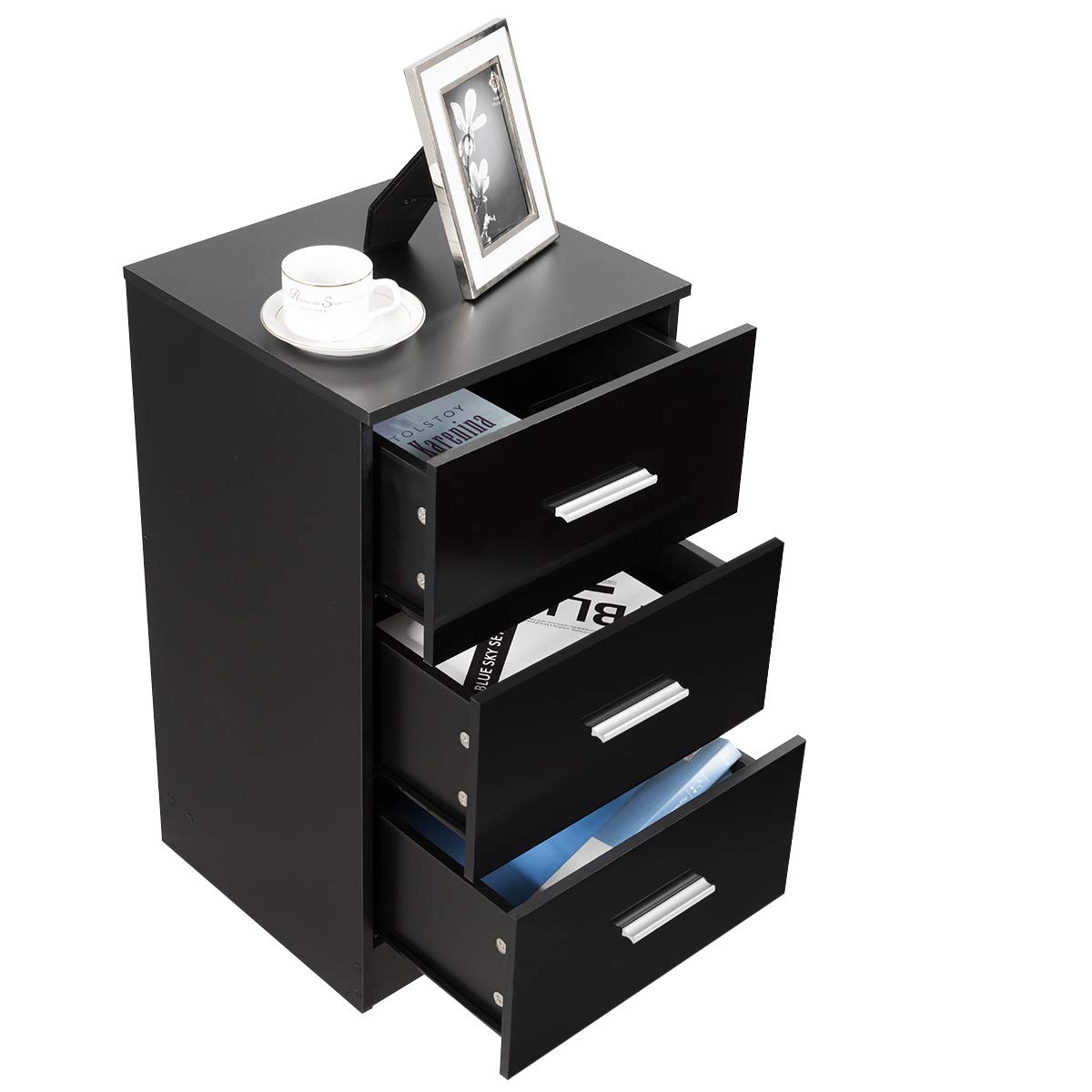 DREAMADE Armadietto per Ufficio, con 3 Cassetti, Cassettiera per Scrivania, Resistente e Durevole, Cassettiera per Mobile, Ideale per Ufficio, Studio, Camera da Letto, Nero (1)