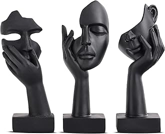 oliruim Black Home Decoration Accent Art Woman Face Statue Collectible Statue for Modern Home Living Room Bookshelf Black Desk Decor 3 Piece Set