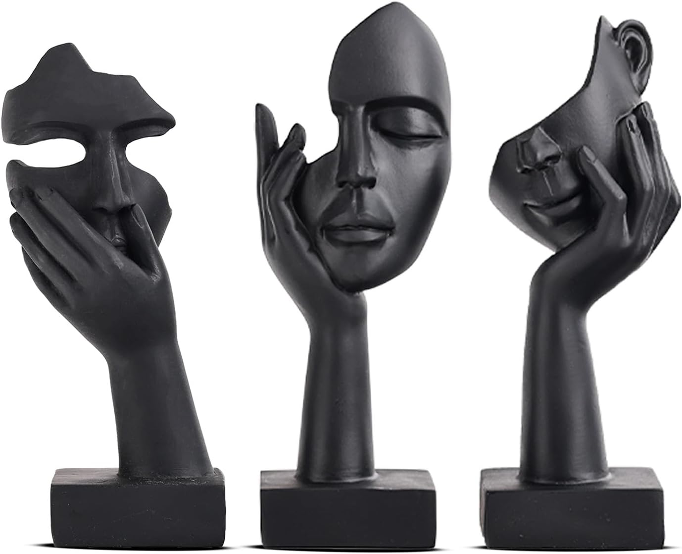 Black Home Decoration Accent Art Woman Face Statue Collectible Statue for Modern Home Living Room Bookshelf Black Desk Decor 3 Piece Set