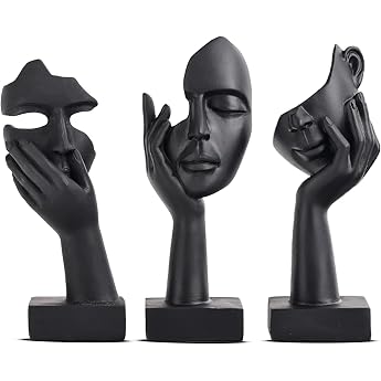Black Home Decoration Accent Art Woman Face Statue Collectible Statue for Modern Home Living Room Bookshelf Black Desk Decor 3 Piece Set