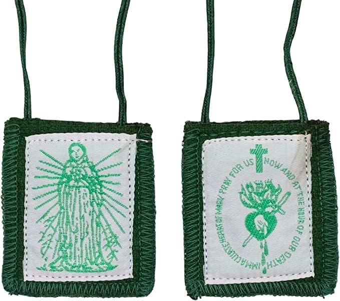 VILLAGE GIFT IMPORTERS Green Scapular with Immaculate Heart of Mary Prayer | Powerful Sacramental for Catholic Devotion and Spiritual Comfort | Great Christian for Confirmation