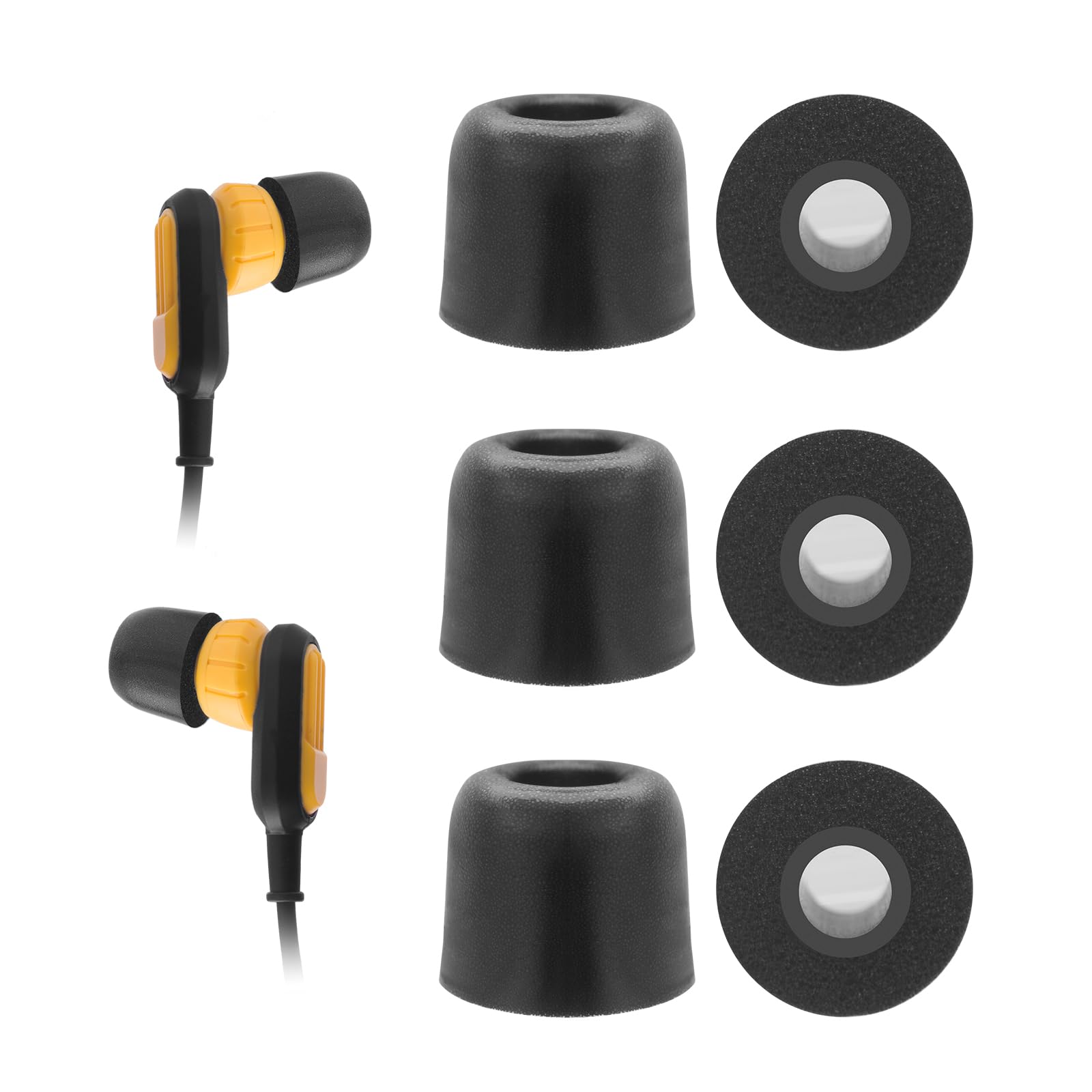 Klowcok Memory Foam Replacement Ear Tips for DEWALT Neckband Headphones, Comfort fit. 3Pairs, Black (Medium)